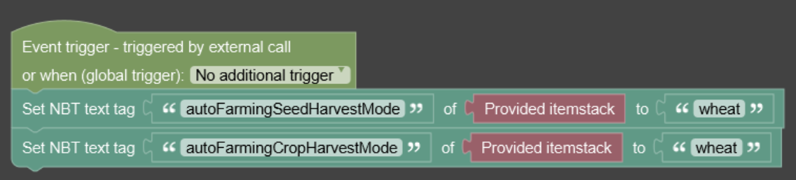 Item auto farming harvest mode tag